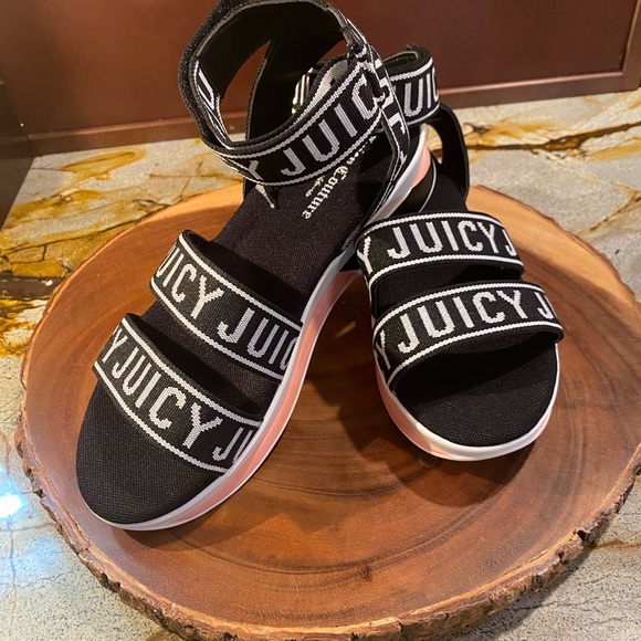 Juicy Couture Shoes - ⭐️Juicy Couture Impulse Printed Logo Sandals Black/White/Pink⭐️NWT⭐️platforms